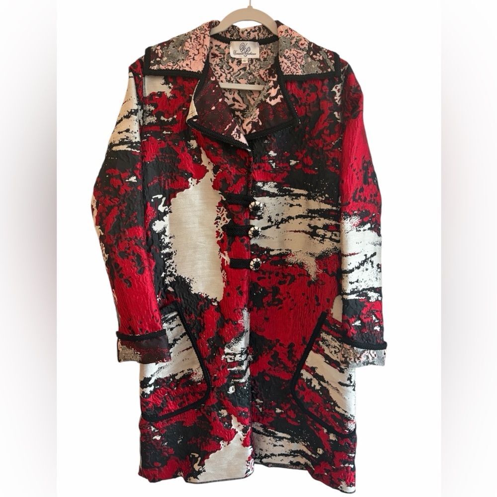Viviana Gabeiras Red & Black Heritage Style Longline Statement Jacket S Western